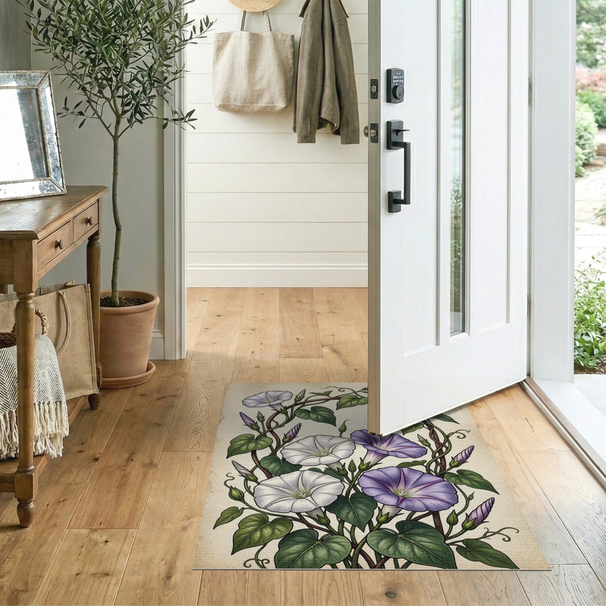 Vintage Morning Glory Purple White Floral Rug