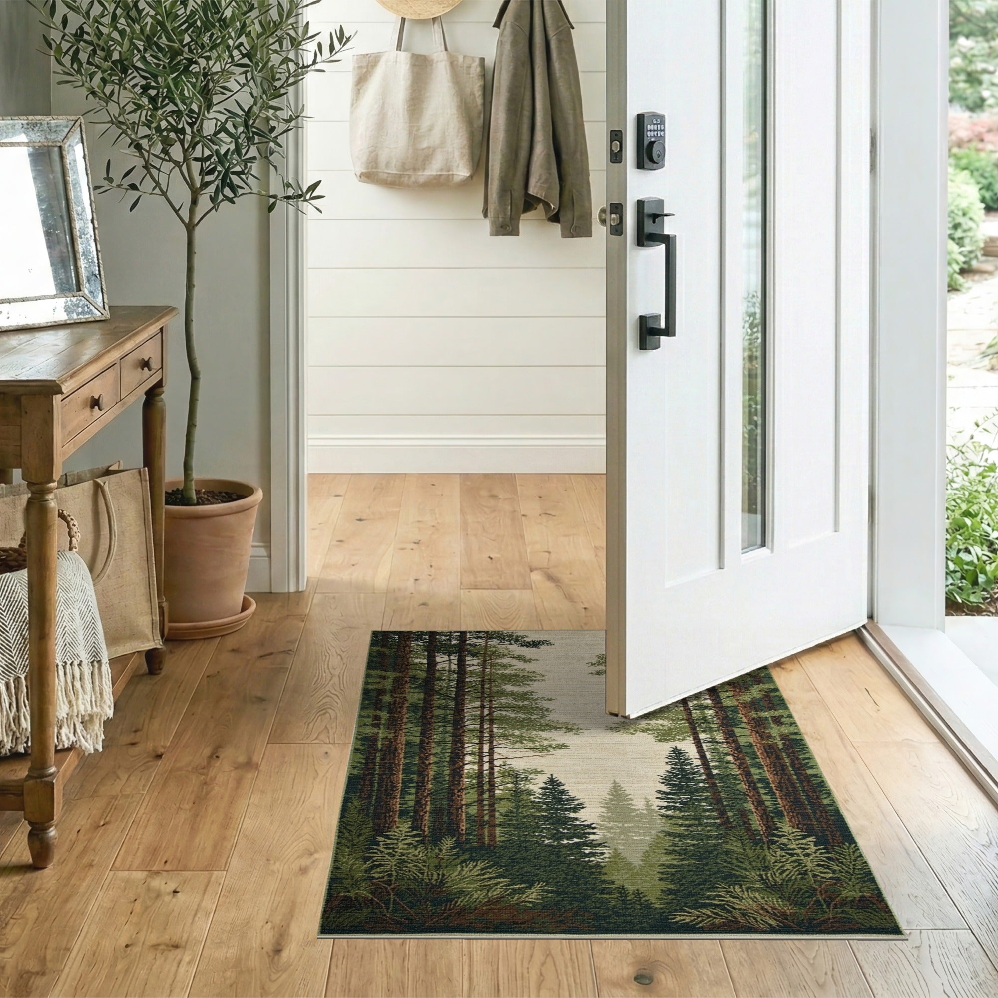 Serene Evergreen Forest Area Rug