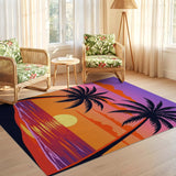 ODIKA Tropical Sunset Palm Tree Washable Area Rug - Low Pile Non-Slip Indoor Rug