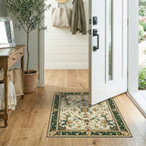 Cream Persian Floral Area Rug with Green Border