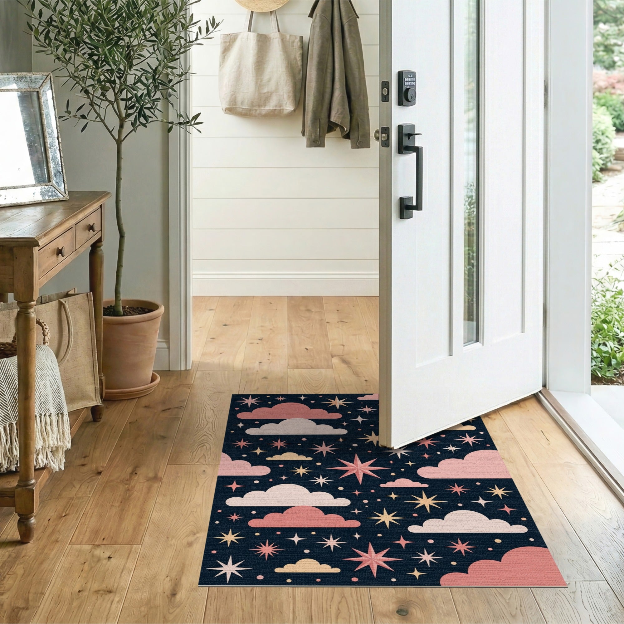 Dreamy Pink Starry Clouds Area Rug