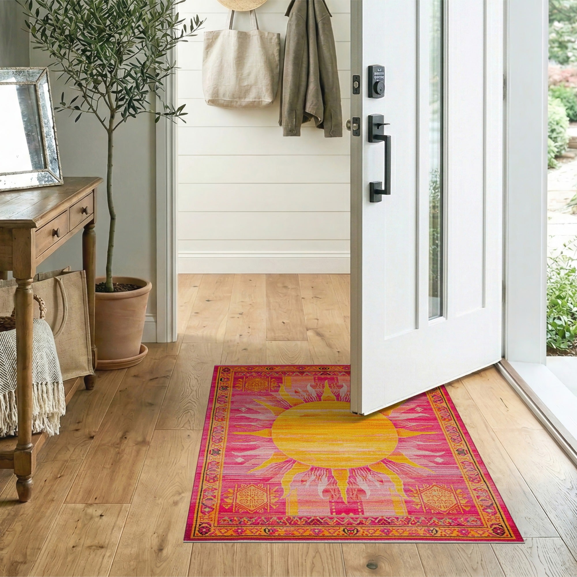 Radiant Sunburst Pink Southwestern Area Rug