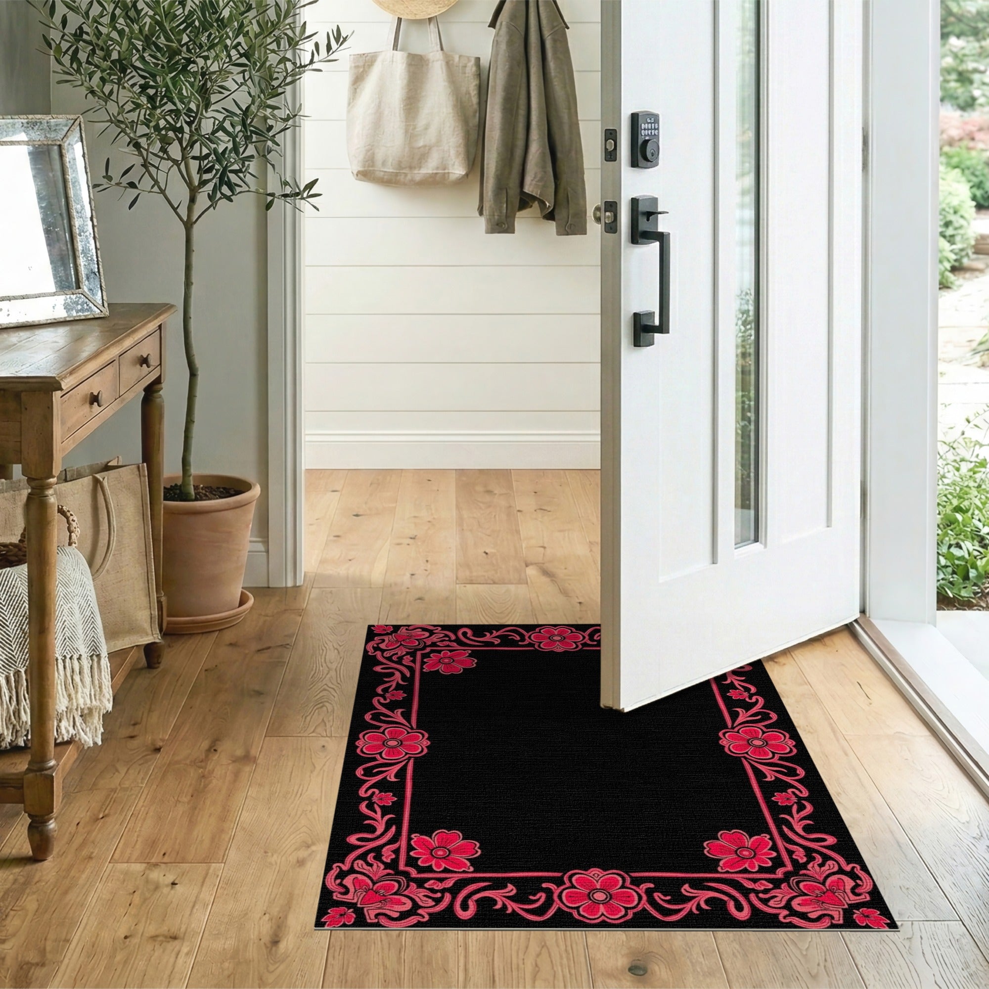 Floral Vintage Red Floral Border Area Rug
