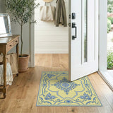 Elegant Blue Floral on Yellow Vintage Area Rug