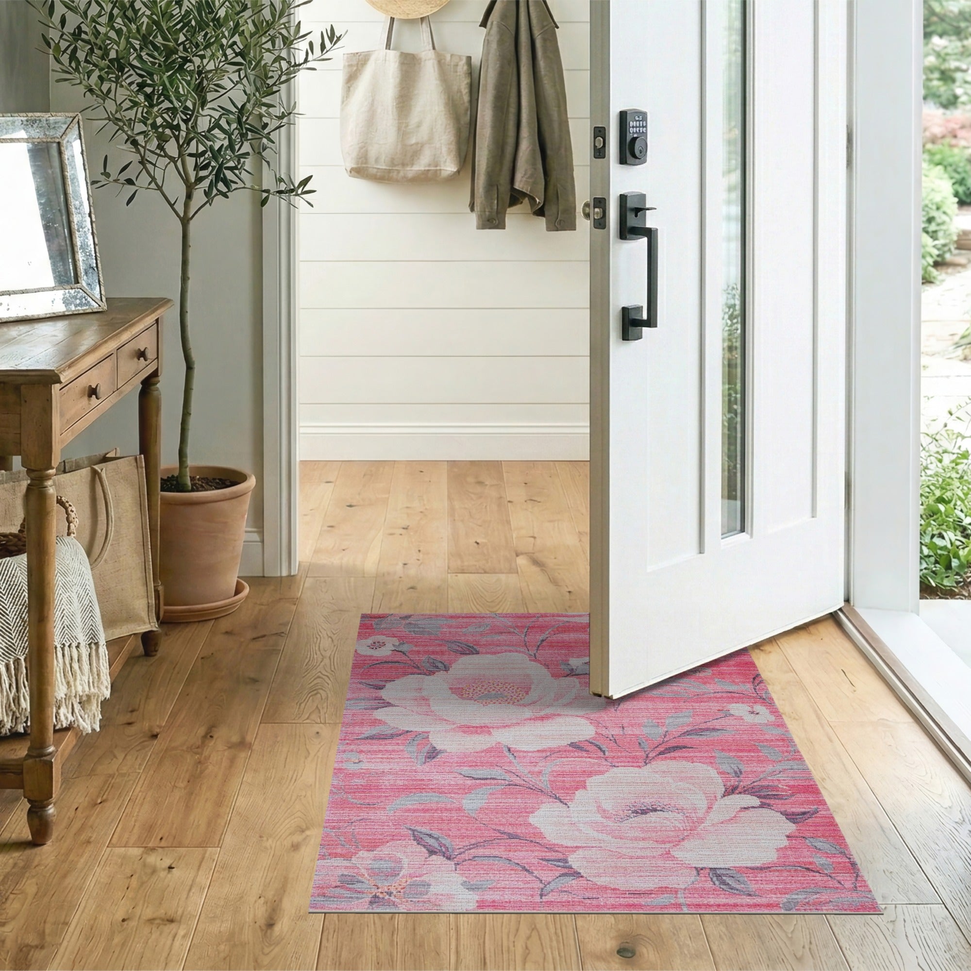 Pink Peony Floral Area Rug