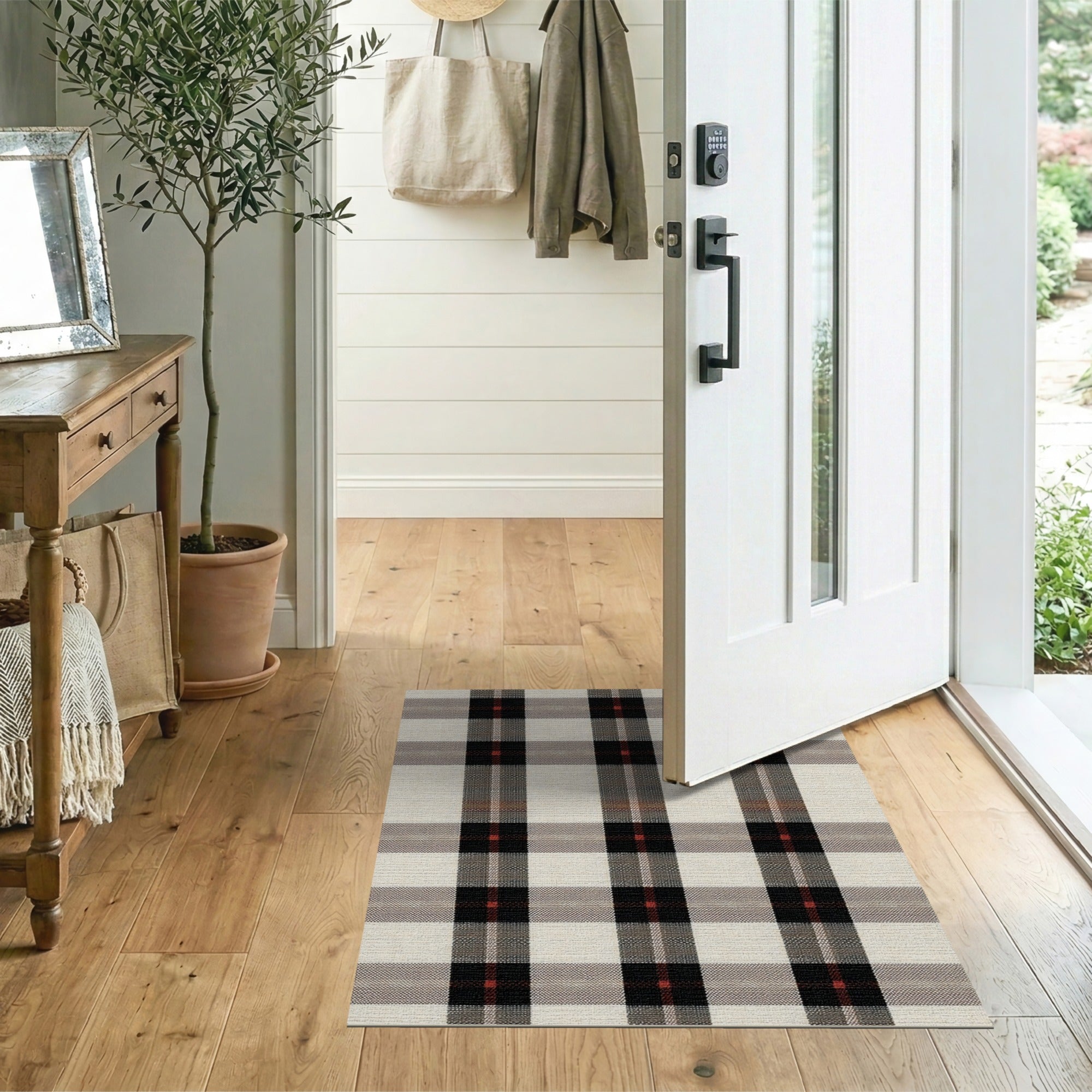 Black Red Grey Plaid Area Rug