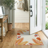 Vibrant Orange Palm Leaf Border Area Rug