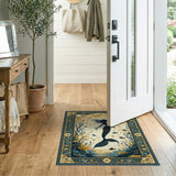 Vintage Navy Blue Gold Mermaid Washable Area Rug, Low Pile Non-Slip