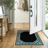 Traditional Persian Blue and Teal Ornate Teal Persian Border Area Rug