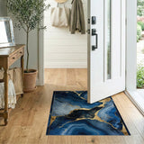 Navy Blue Agate Swirl Area Rug with Gold Veins