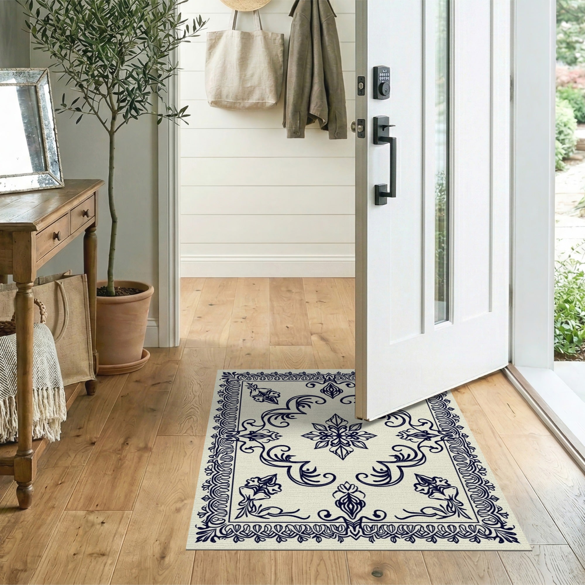 Ornate Navy Blue Persian Floral Area Rug