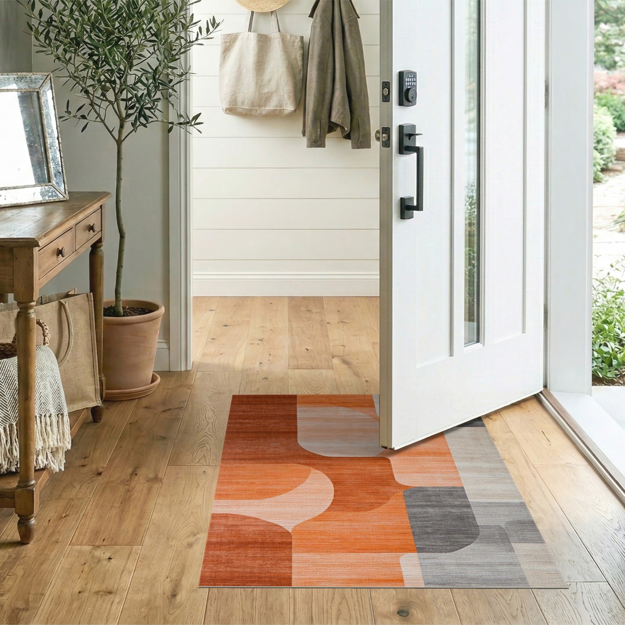 Abstract Orange Geometric Area Rug