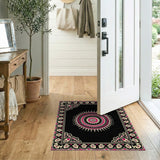 Pink Mandala on Black Persian Area Rug