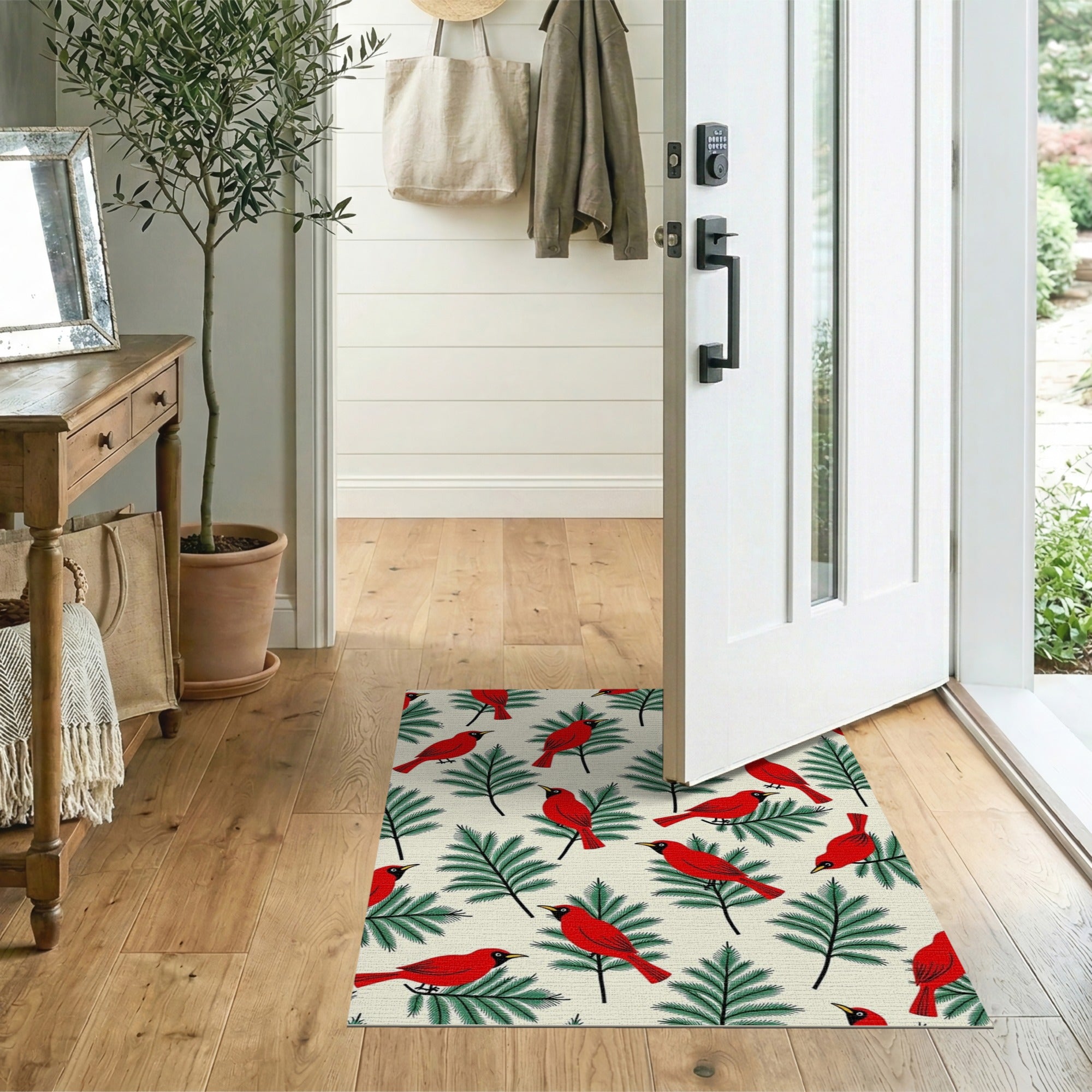 Red Cardinals on Fir Branches Area Rug