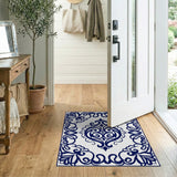 Blue and Teal Navy Blue Ornate Floral Damask Area Rug