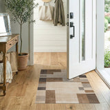 Tan Brown Geometric Block Stripe Area Rug