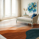 Beige Orange Teal Layered Wave Abstract Rug
