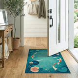 Serene Teal Koi Fish Lotus Area Rug