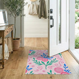 Floral Vintage Pink Vibrant Pink Peony Floral Area Rug