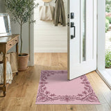 Elegant Pink Floral Ornate Border Area Rug