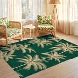 ODIKA Washable Tropical Palm Tree Area Rug - Emerald Green & Cream Low Pile Non-Slip