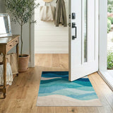 Teal Blue Layered Waves Abstract Area Rug