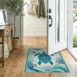 Teal Sea Turtle Coral Reef Area Rug