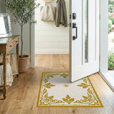 Gold Ornate Floral Border Area Rug