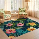 ODIKA Tropical Hibiscus Washable Rug - Non-Slip Low Pile Area Rug