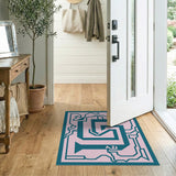 Teal Geometric Maze Area Rug with AZ Motif