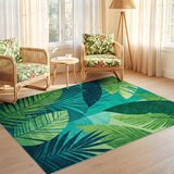 ODIKA Tropical Palm Leaf Washable Area Rug - Green Low Pile Non-Slip Botanical Rug