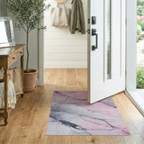 Pink Grey Veined Marble Abstract Area Rug