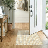 Beige Gingham Floral Vintage Area Rug