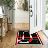 Red Volleyball Player Line Art Area Rug