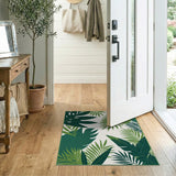 Coastal Beach Green Lush Green Monstera Palm Leaf Area Rug
