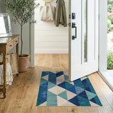 Blue Teal Geometric Triangle Area Rug