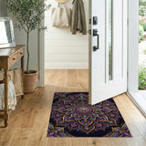 ODIKA Washable Purple Mandala Area Rug - Low Pile Non-Slip Boho Lotus Rug for Living Room