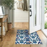 Blue and Teal Blue Birdcage Floral Washable Area Rug
