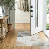 Beige and Neutral Dreamy Clouds Stars Nursery Area Rug