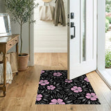 Pink Hibiscus Floral Area Rug on Black