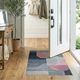 Modern Geometric Grey Rug with Pink Circles