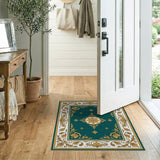 Elegant Teal Gold Floral Medallion Rug