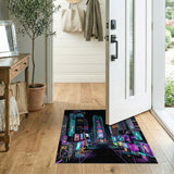 Multi-color and Patterns Neon Cyberpunk City Skyline Area Rug