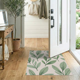 Botanical Green Leaves on Beige Area Rug
