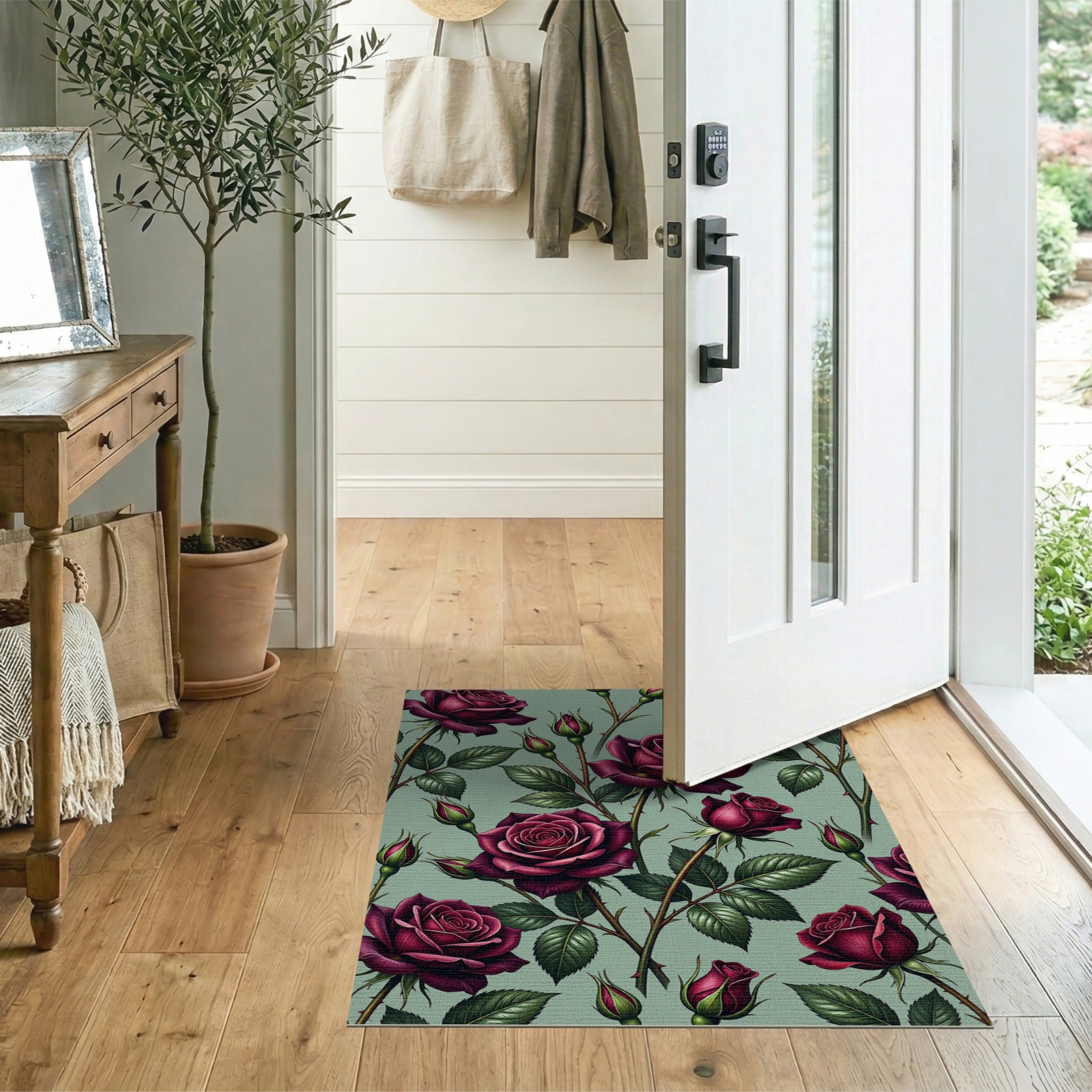 Red Burgundy Rose Floral Vintage Area Rug