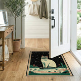 White Cat Starry Desert Night Rug