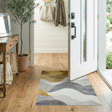 Gold Metallic Wave Abstract Area Rug