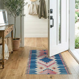 Blue Teal Southwestern Geometric Runner Rug