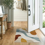 Abstract Wave Area Rug in Teal Terracotta Cream