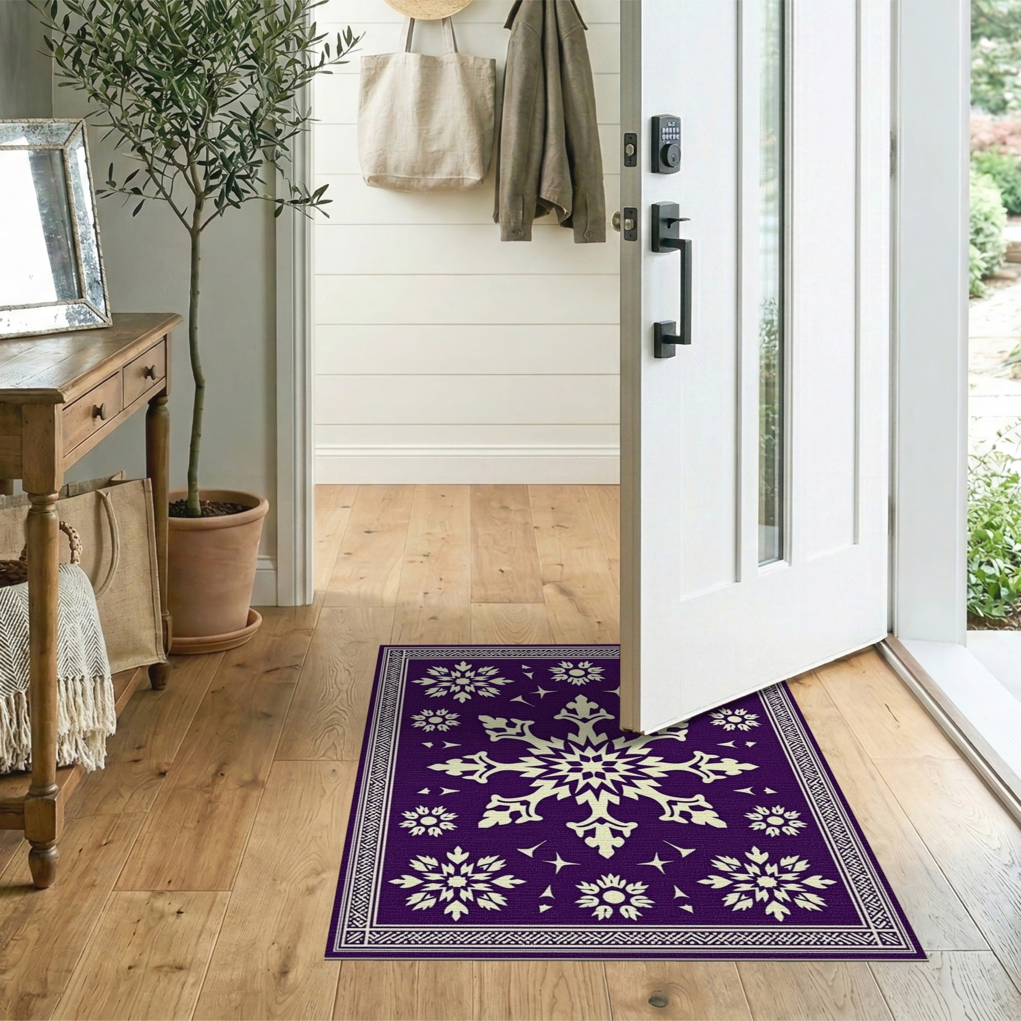 Royal Purple Snowflake Medallion Area Rug